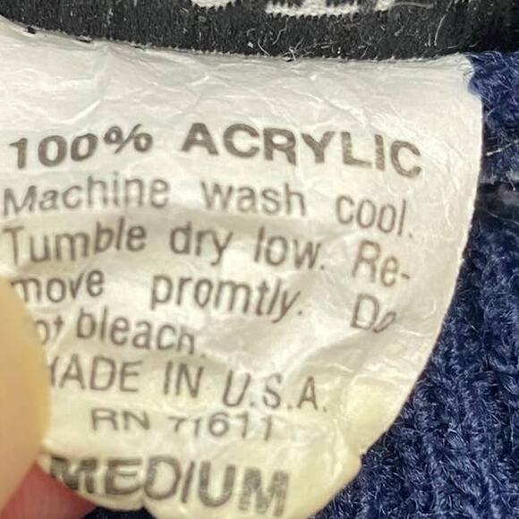 Vintage 80s Sweater Cross Stitch Floral Design Pullover Navy Blue Womens Medium - Picture 6 of 6